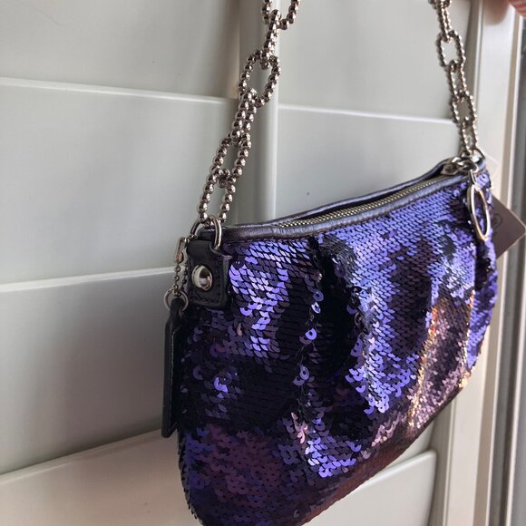 Indigo Coach Poppy Sequin Chain Limited Edition Demi Bag NWT - Picture 5 of 8